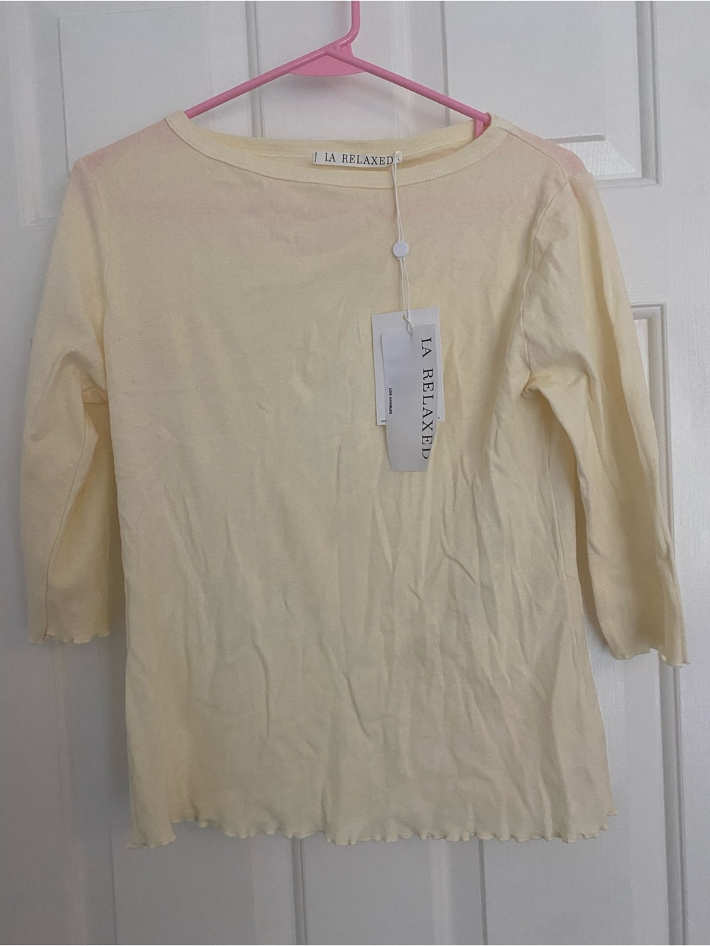 LA RELAXED Pointelle Long Sleeve Tee in Butter